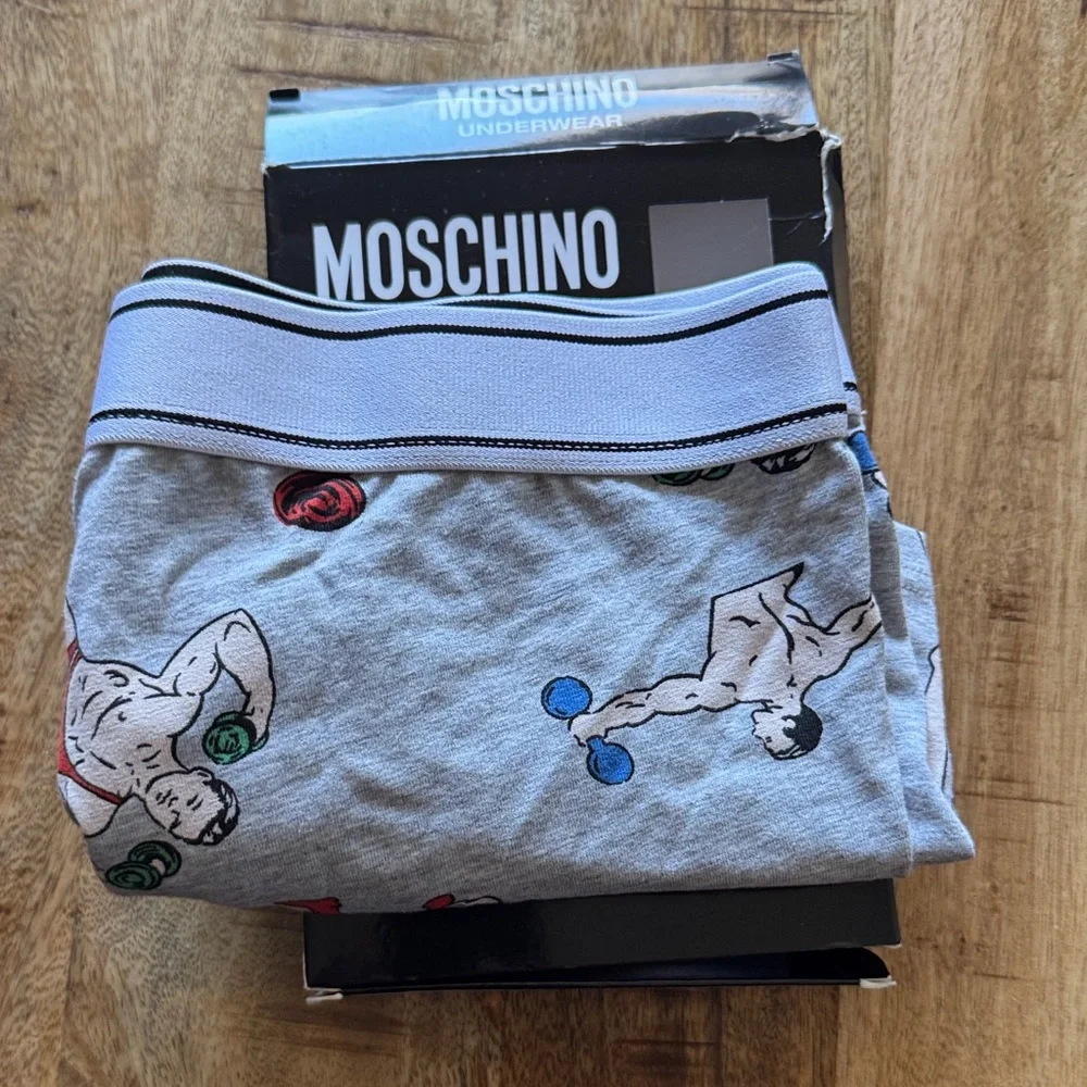 Moschino Men's Boxer Briefs - White and Gray muscle men and pin up girls print